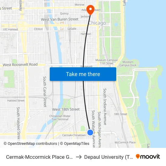 Cermak-Mccormick Place Green Line Station (West) to Depaul University (The Loop Campus) map