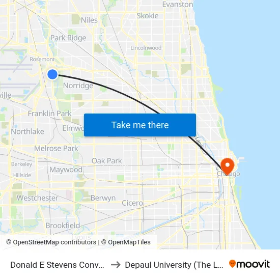 Donald E Stevens Convention Center to Depaul University (The Loop Campus) map