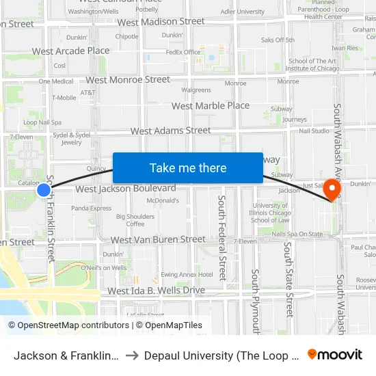 Jackson & Franklin (East) to Depaul University (The Loop Campus) map