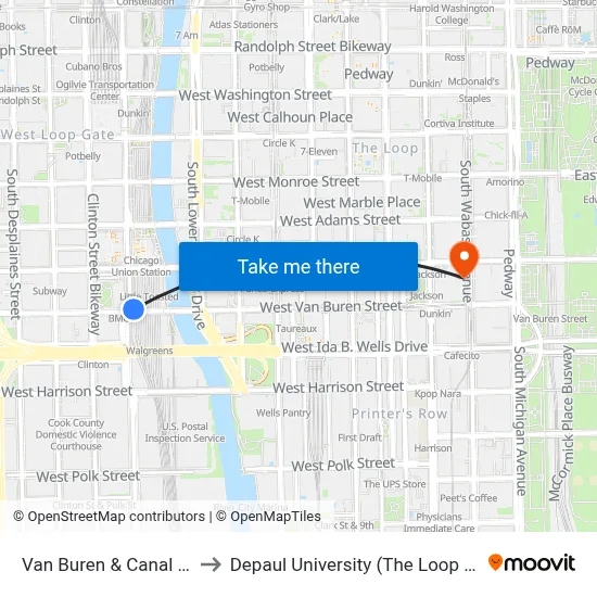Van Buren & Canal (West) to Depaul University (The Loop Campus) map