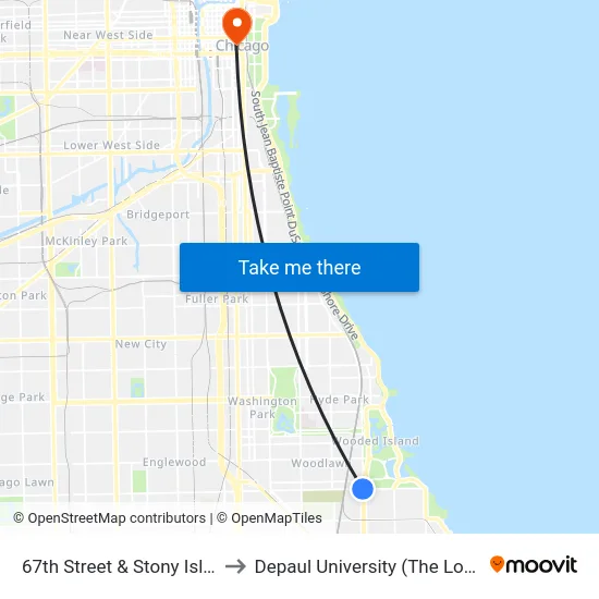 67th Street & Stony Island (East) to Depaul University (The Loop Campus) map