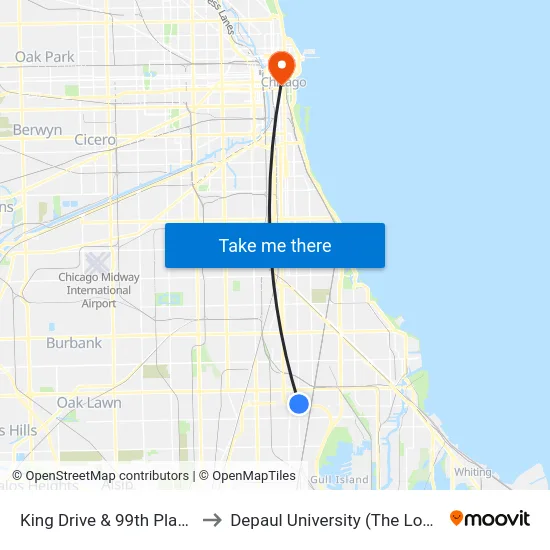 King Drive & 99th Place (South) to Depaul University (The Loop Campus) map