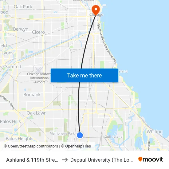 Ashland & 119th Street (North) to Depaul University (The Loop Campus) map