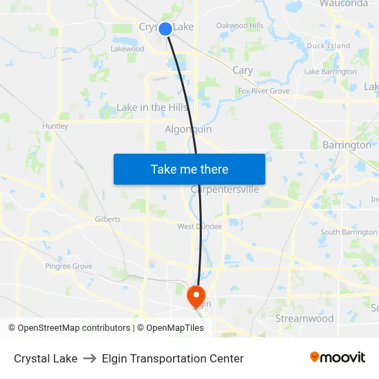 Crystal Lake to Elgin Transportation Center map