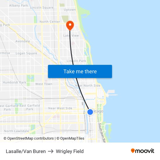 Lasalle/Van Buren to Wrigley Field map