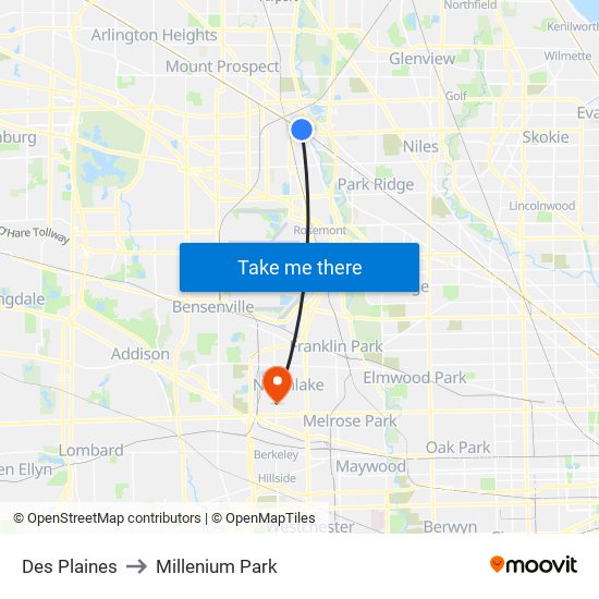 Des Plaines to Millenium Park map