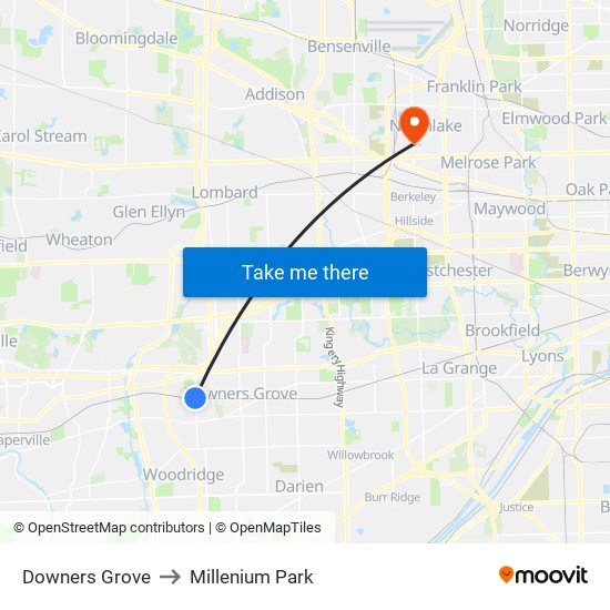 Downers Grove to Millenium Park map