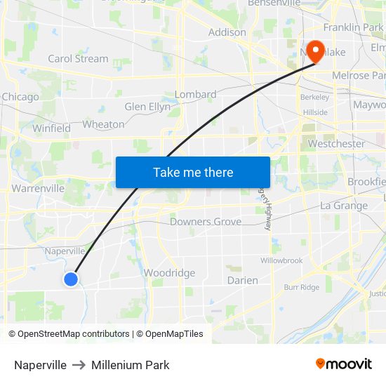 Naperville to Millenium Park map