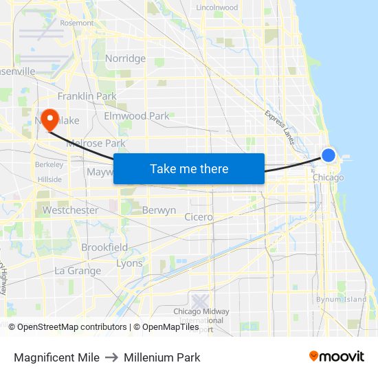 Magnificent Mile to Millenium Park map