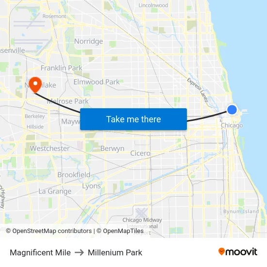 Magnificent Mile to Millenium Park map