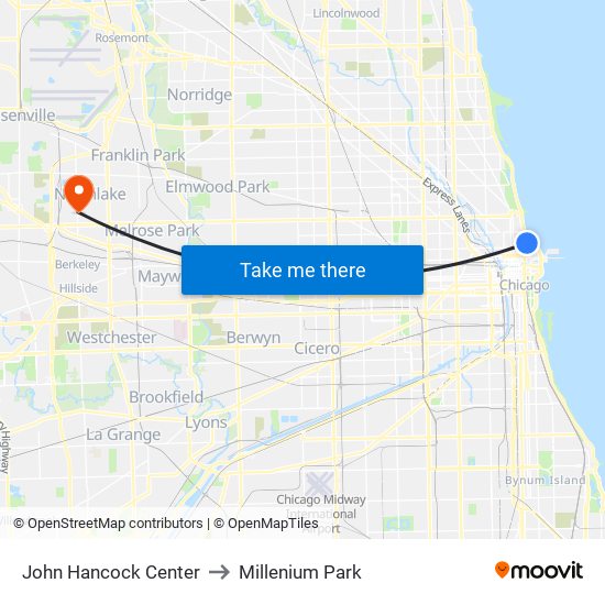 John Hancock Center to Millenium Park map