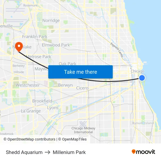 Shedd Aquarium to Millenium Park map