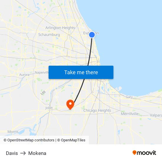 Davis to Mokena map