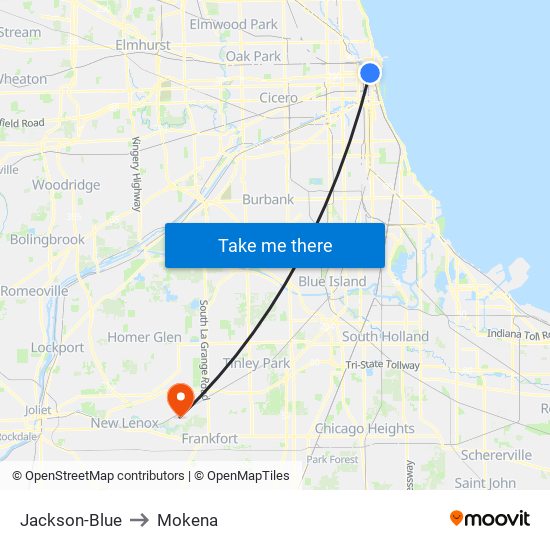 Jackson-Blue to Mokena map