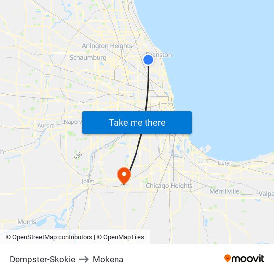 Dempster-Skokie to Mokena map