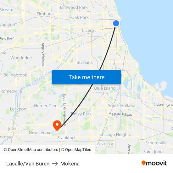 Lasalle/Van Buren to Mokena map