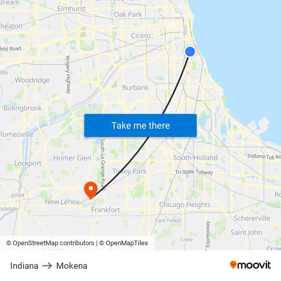 Indiana to Mokena map