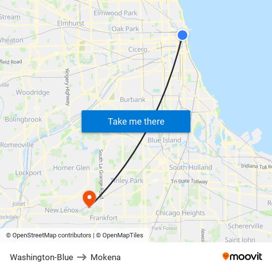 Washington-Blue to Mokena map