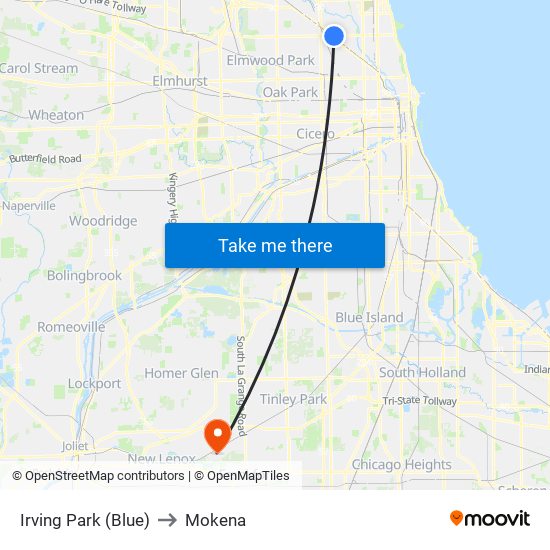 Irving Park (Blue) to Mokena map