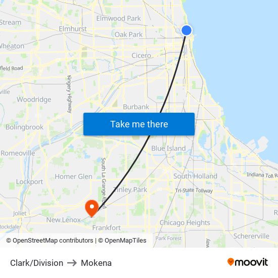 Clark/Division to Mokena map