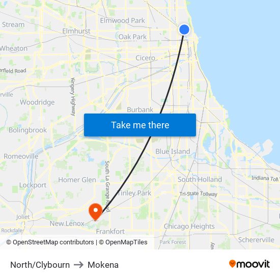 North/Clybourn to Mokena map