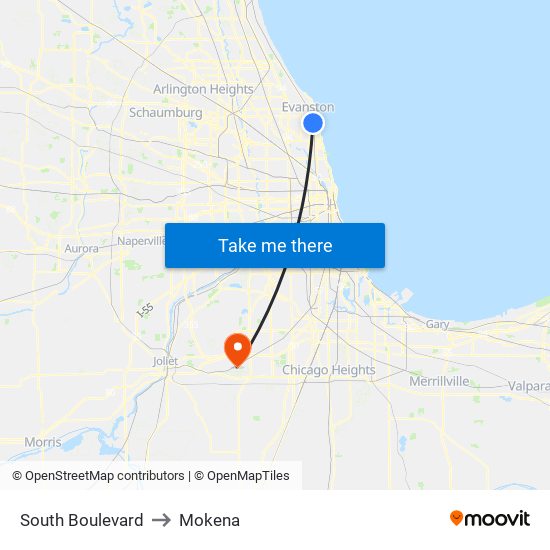 South Boulevard to Mokena map