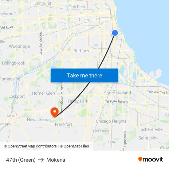 47th (Green) to Mokena map