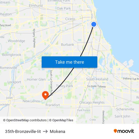 35th-Bronzeville-Iit to Mokena map