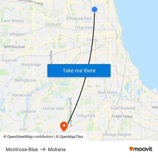 Montrose-Blue to Mokena map