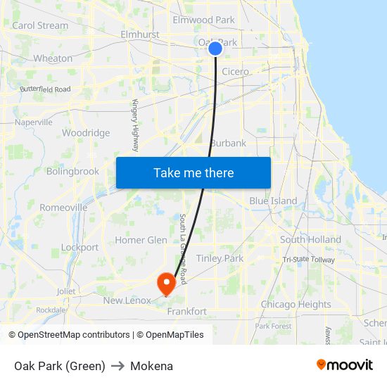 Oak Park (Green) to Mokena map