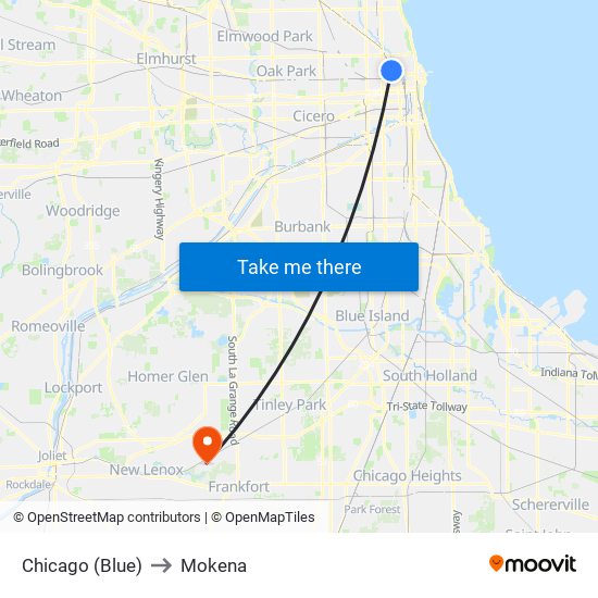 Chicago (Blue) to Mokena map
