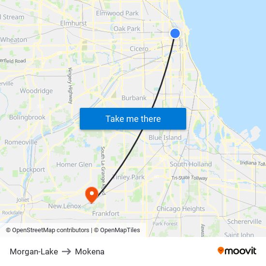 Morgan-Lake to Mokena map