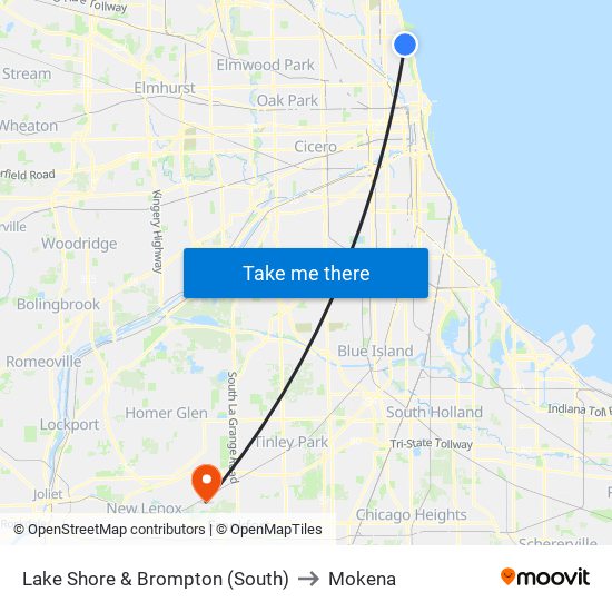 Lake Shore & Brompton (South) to Mokena map