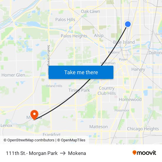 111th St.- Morgan Park to Mokena map