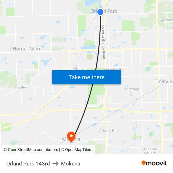 Orland Park 143rd to Mokena map