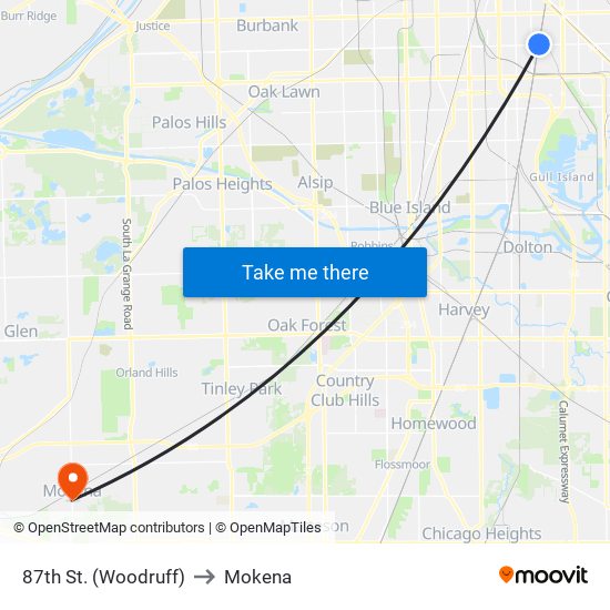 87th St. (Woodruff) to Mokena map