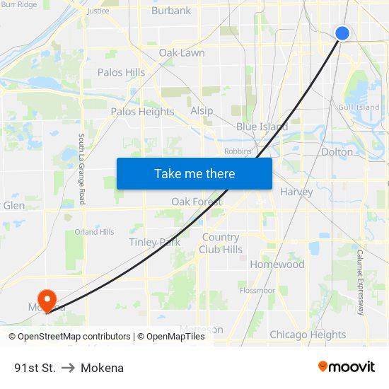 91st St. to Mokena map