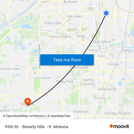 95th St. - Beverly Hills to Mokena map