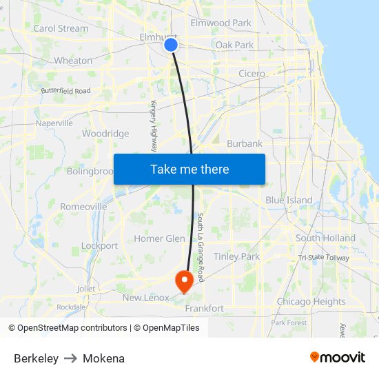 Berkeley to Mokena map