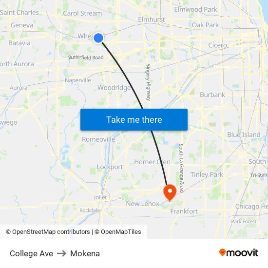 College Ave to Mokena map