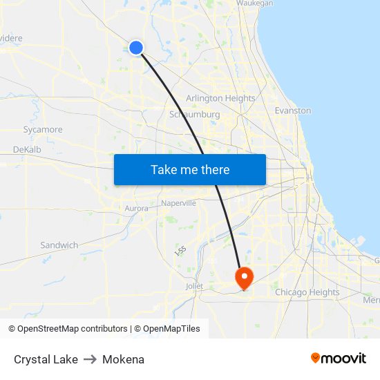 Crystal Lake to Mokena map