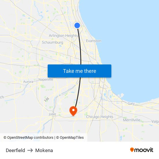 Deerfield to Mokena map