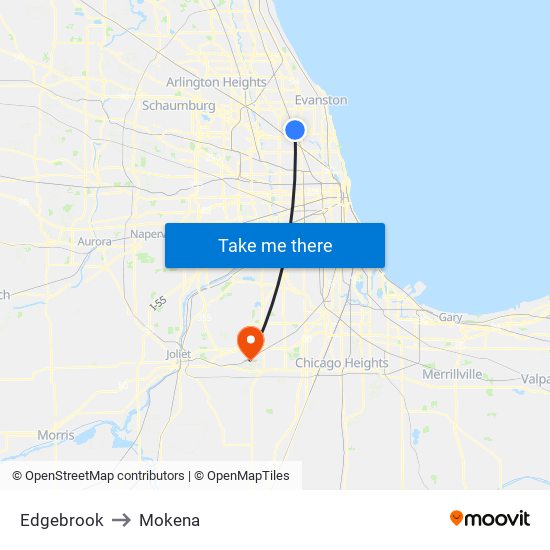 Edgebrook to Mokena map