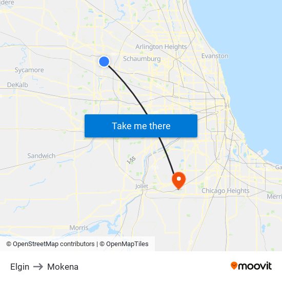 Elgin to Mokena map