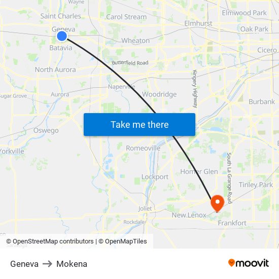 Geneva to Mokena map