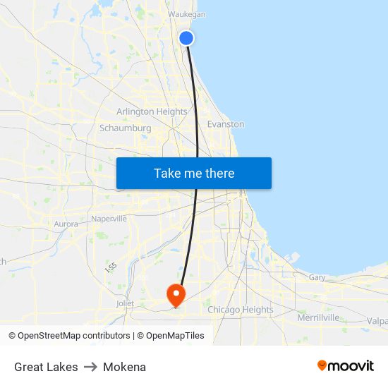 Great Lakes to Mokena map