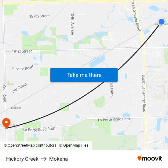 Hickory Creek to Mokena map