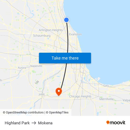 Highland Park to Mokena map