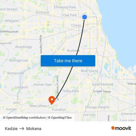 Kedzie to Mokena map