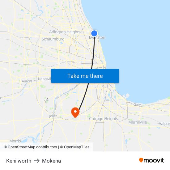 Kenilworth to Mokena map